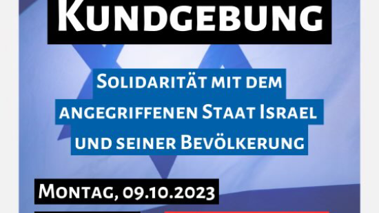 Aufruf zu einer Kundgebung zur Solidarität mit dem angegriffenen Israel.